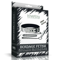 Bondage Fetish -Metallic Silver pup collar with leash